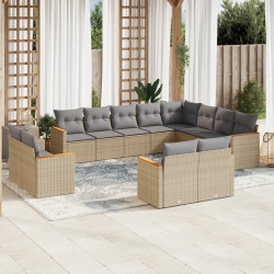 12 Pcs conj. sofás jardim c/ almofadões vime PE bege misturado