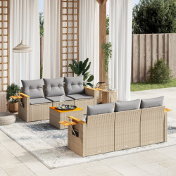 7 Pcs conjunto de sofás p/ jardim com almofadões vime PE bege