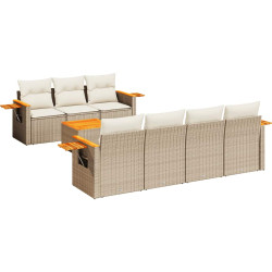 8 Pcs conjunto de sofás p/ jardim com almofadões vime PE bege