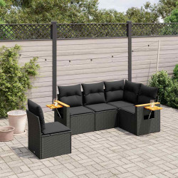 5 Pcs conjunto sofás de jardim com almofadões vime PE preto