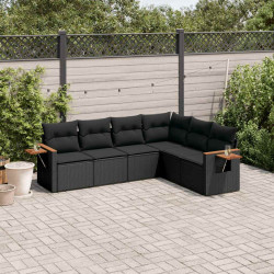 6 Pcs conjunto sofás de jardim c/ almofadões vime PE preto