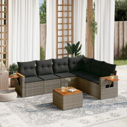 7 Pcs conjunto sofás p/ jardim c/ almofadões vime PE cinzento