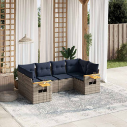 6 Pcs conjunto sofás p/ jardim c/ almofadões vime PE cinzento