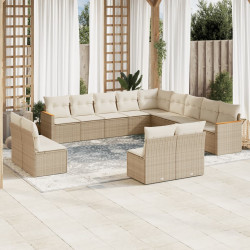 13 Pcs conjunto de sofás p/ jardim com almofadões vime PE bege