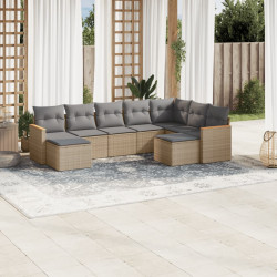 9 Pcs conj. sofás jardim c/ almofadões vime PE bege misturado