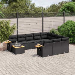 11 Pcs conjunto sofás de jardim c/ almofadões vime PE preto