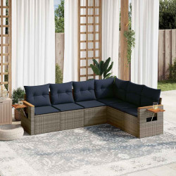 6 Pcs conjunto sofás p/ jardim c/ almofadões vime PE cinzento