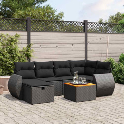 7 Pcs conjunto de sofás p/ jardim c/ almofadões vime PE preto