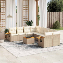 9 Pcs conjunto de sofás p/ jardim com almofadões vime PE bege