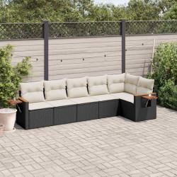 6 Pcs conjunto sofás de jardim c/ almofadões vime PE preto