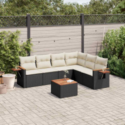 7 Pcs conjunto de sofás p/ jardim c/ almofadões vime PE preto