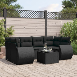 7 Pcs conjunto de sofás p/ jardim c/ almofadões vime PE preto