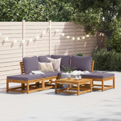 6 Pcs conjunto lounge jardim c/almofadões madeira maciça acácia