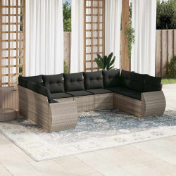 9 Pcs conj. sofás jardim com almofadões vime PE cinzento-claro
