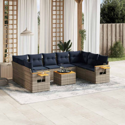 10 Pcs conjunto sofás p/ jardim c/ almofadões vime PE cinzento