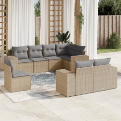 8 Pcs conjunto de sofás p/ jardim com almofadões vime PE bege