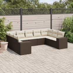 9 Pcs conjunto sofás p/ jardim c/ almofadões vime PE castanho