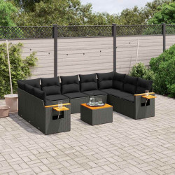 10 Pcs conjunto sofás de jardim c/ almofadões vime PE preto