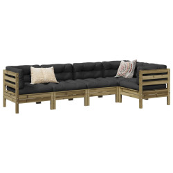 5 Pcs conjunto sofás de jardim c/ almofadões pinho impregnado