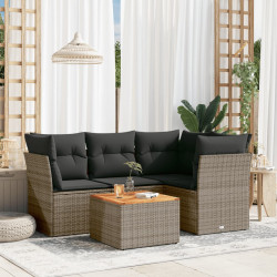 5 Pcs conjunto sofás de jardim c/ almofadões vime PE cinzento