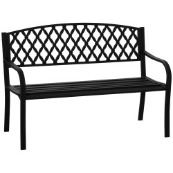 Banco de Jardim de 2 Lugares com Encosto Decorativo e Apoio para os Braços para Terraço Varanda Pátio Exterior Carga 280kg Ferro