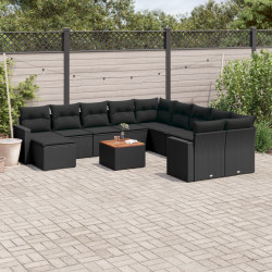 12 Pcs conjunto de sofás de jardim c/ almofadões vime PE preto