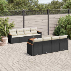 9 Pcs conjunto de sofás p/ jardim c/ almofadões vime PE preto