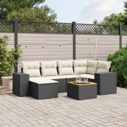 7 Pcs conjunto de sofás p/ jardim c/ almofadões vime PE preto