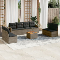 9 Pcs conjunto sofás p/ jardim com almofadões vime PE cinzento