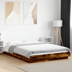 Estrutura cama c/ luzes LED derivados madeira carvalho fumado