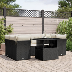 7 Pcs conjunto de sofás p/ jardim c/ almofadões vime PE preto