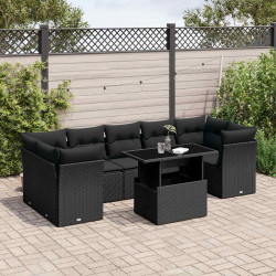 8 Pcs conjunto sofás de jardim com almofadões vime PE preto