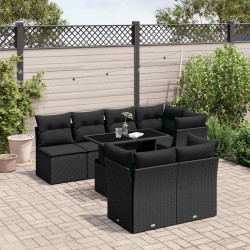 8 Pcs conjunto sofás de jardim com almofadões vime PE preto