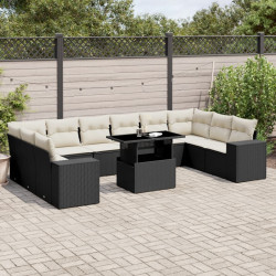 11 Pcs conjunto sofás de jardim c/ almofadões vime PE preto