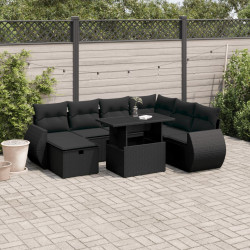 8 Pcs conjunto sofás de jardim com almofadões vime PE preto