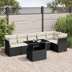 7 Pcs conjunto de sofás p/ jardim c/ almofadões vime PE preto