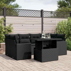 7 Pcs conjunto de sofás p/ jardim c/ almofadões vime PE preto