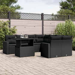 9 Pcs conjunto de sofás p/ jardim c/ almofadões vime PE preto