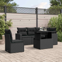 6 Pcs conjunto sofás de jardim c/ almofadões vime PE preto