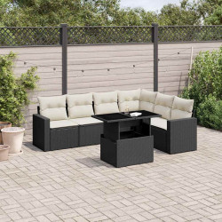 7 Pcs conjunto de sofás p/ jardim c/ almofadões vime PE preto