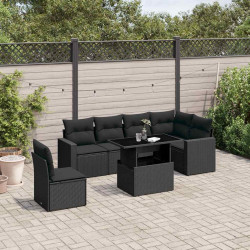 7 Pcs conjunto de sofás p/ jardim c/ almofadões vime PE preto