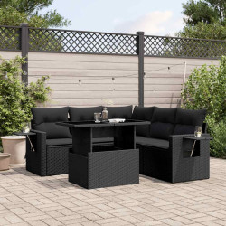 6 Pcs conjunto sofás de jardim c/ almofadões vime PE preto