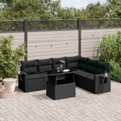7 Pcs conjunto de sofás p/ jardim c/ almofadões vime PE preto
