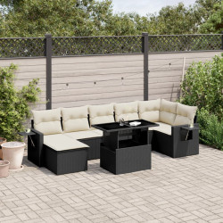 8 Pcs conjunto sofás de jardim com almofadões vime PE preto