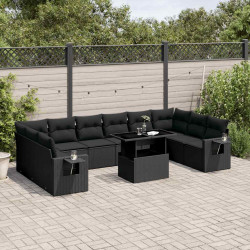 11 Pcs conjunto sofás de jardim c/ almofadões vime PE preto