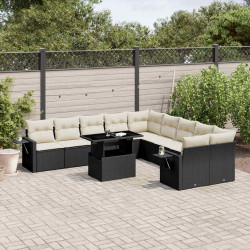 11 Pcs conjunto sofás de jardim c/ almofadões vime PE preto