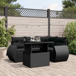 5 Pcs conjunto sofás de jardim com almofadões vime PE preto
