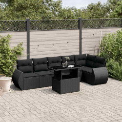 7 Pcs conjunto de sofás p/ jardim c/ almofadões vime PE preto