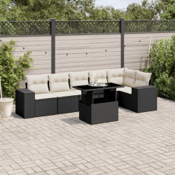 7 Pcs conjunto de sofás p/ jardim c/ almofadões vime PE preto