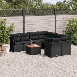 9 Pcs conjunto de sofás p/ jardim c/ almofadões vime PE preto